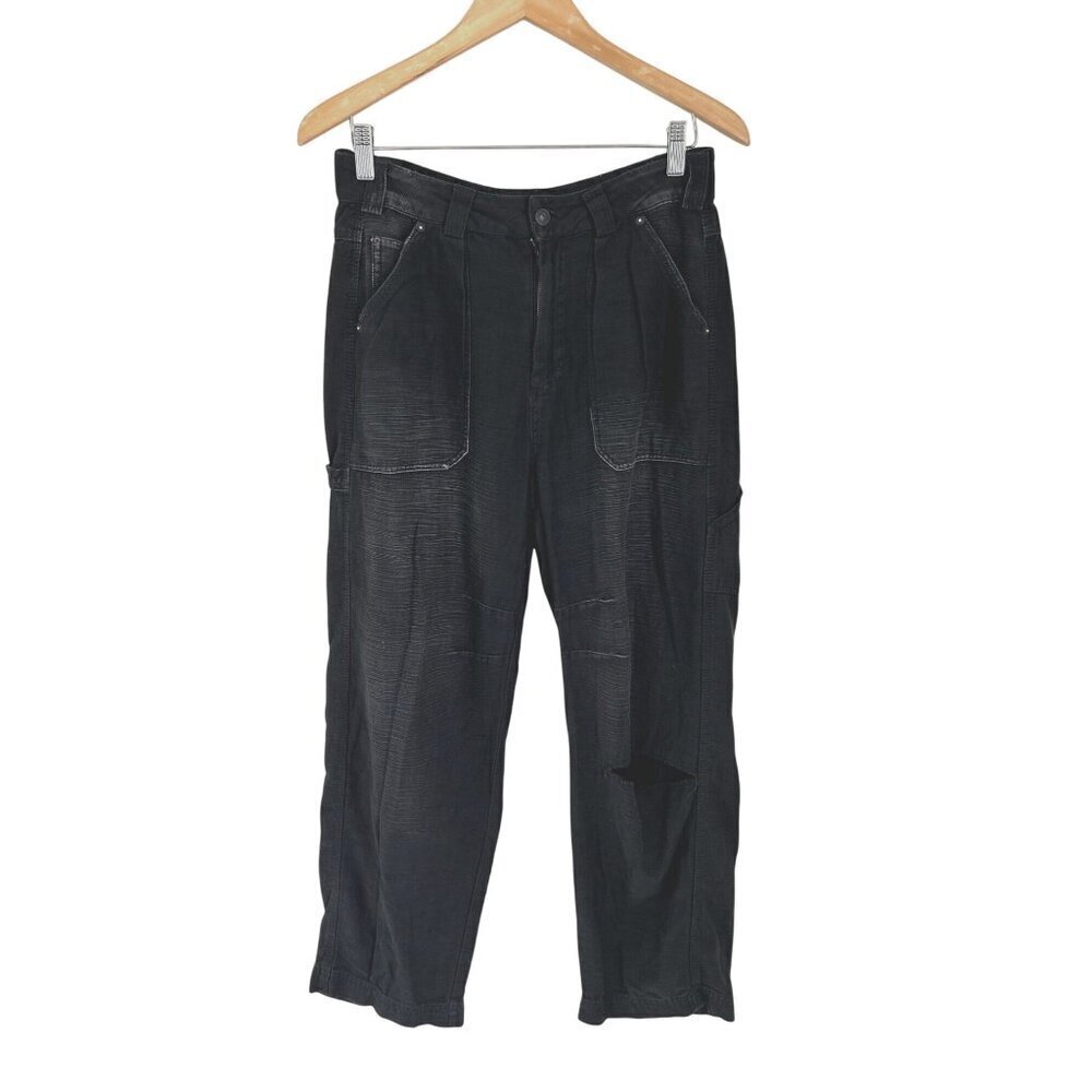 Free People Distressed Black Carpenter Jean Ripped Cargo Streetwear - Sz 4